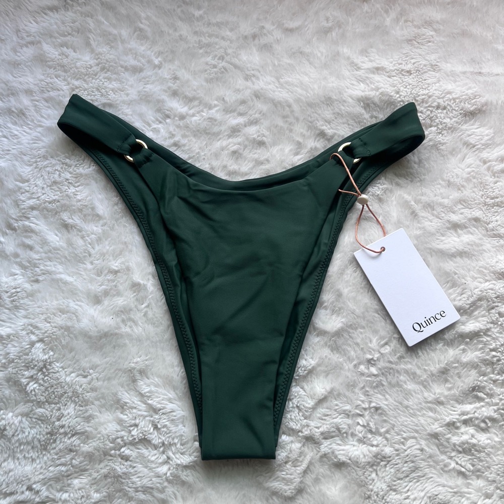 Quince Italian Gold Ring High-Leg Bikini Bottom Palm Green Size Small NWT ATG001